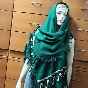 KNITTED WOOL GREEN OVERSIZED WRAP GIFT FOR WOMEN